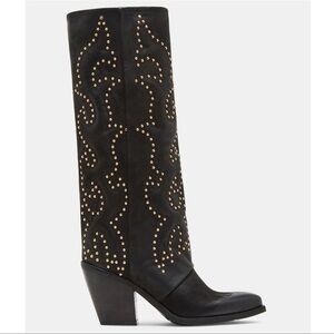Black Leather and Gold Studded Boots - Made in Italy
